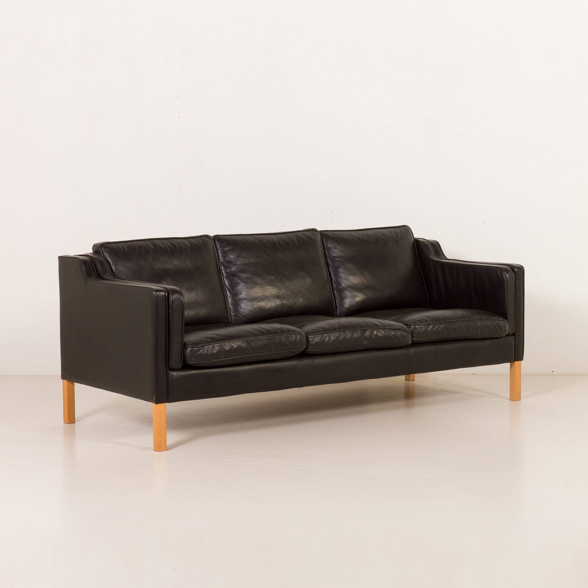 Stouby black leather sofa, Denmark 1970s