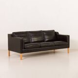 Stouby black leather sofa, Denmark 1970s
