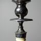 Pair of vintage candlestick holders in silver-plated metal with ivory-style plastic.
