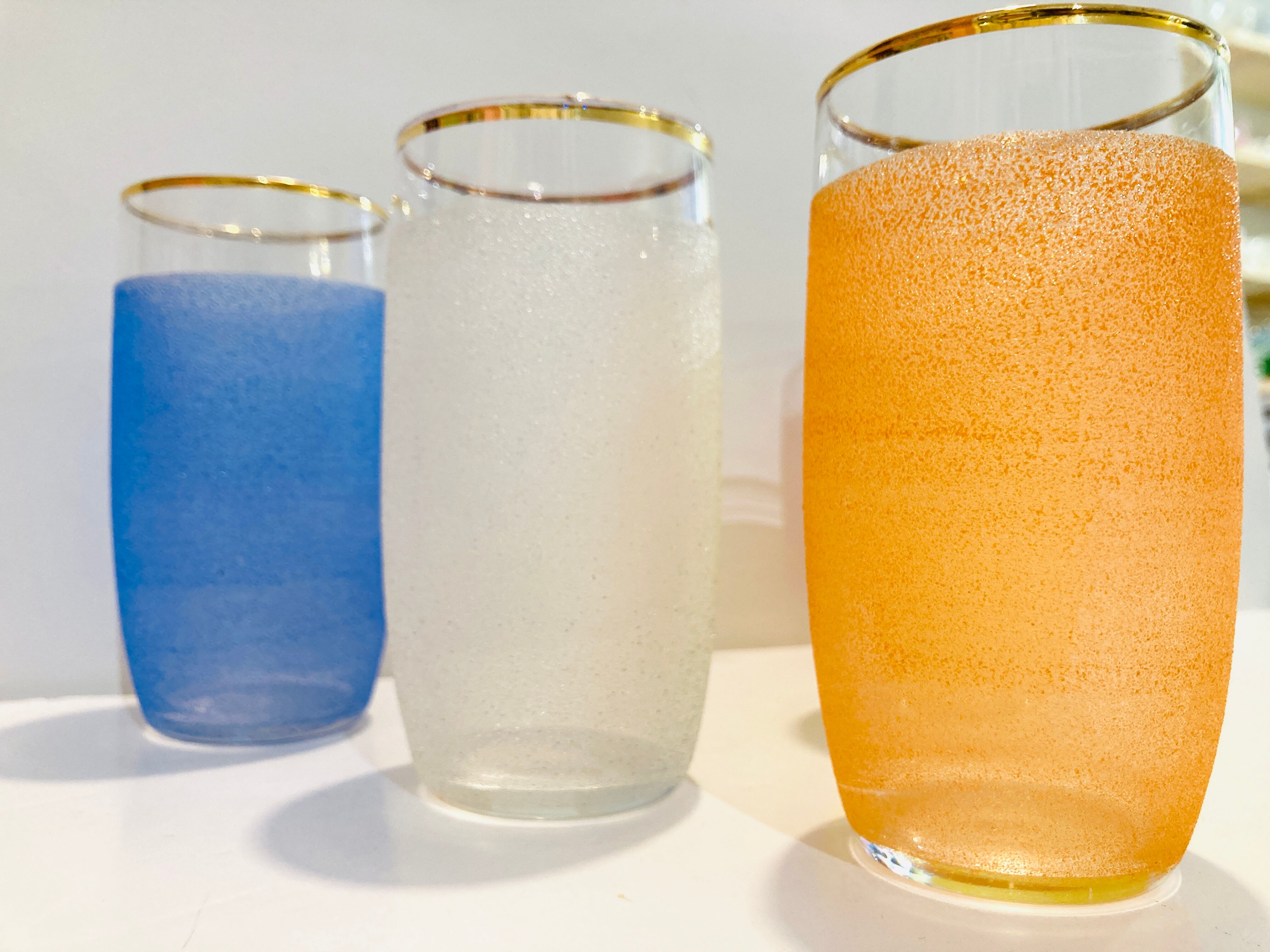 X5 multicolor granite glasses from the 50s/retro/kitchen/vintage