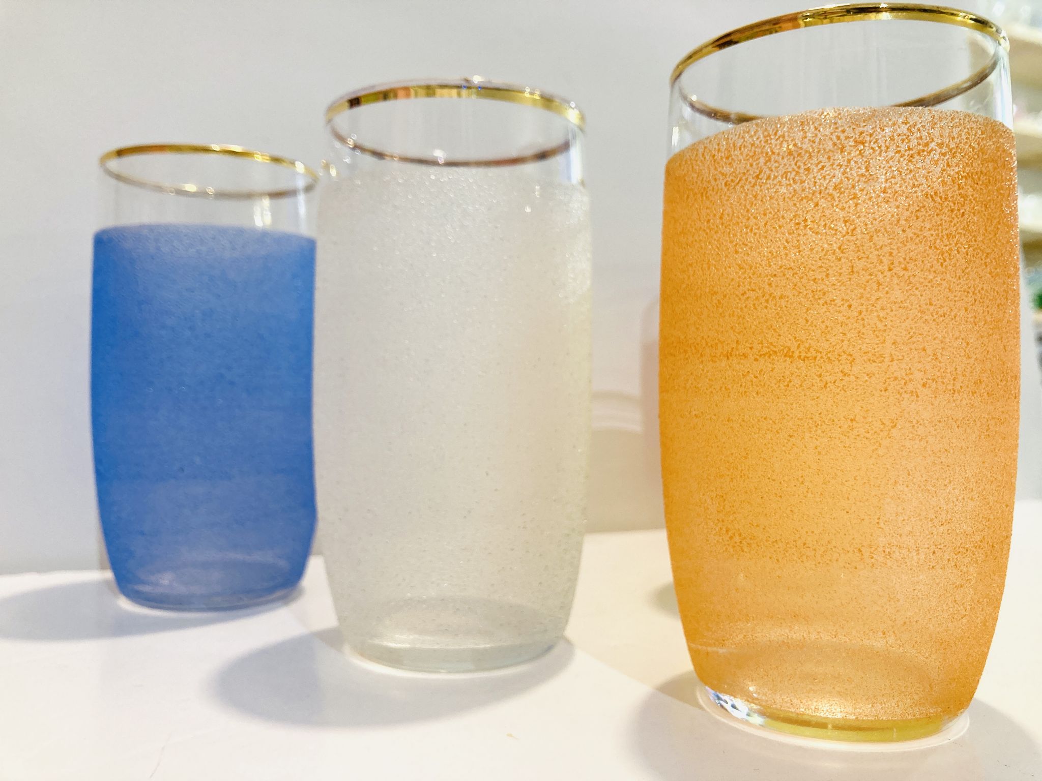 X5 multicolor granite glasses from the 50s/retro/kitchen/vintage