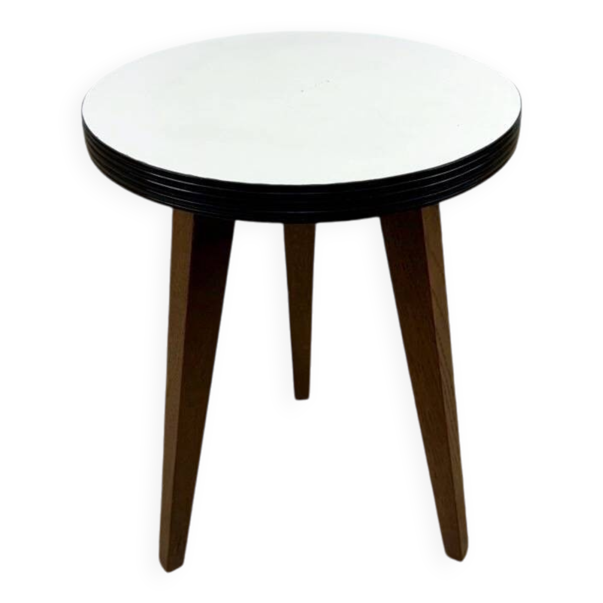 Tripod pedestal table with white top and spindle legs, 50s