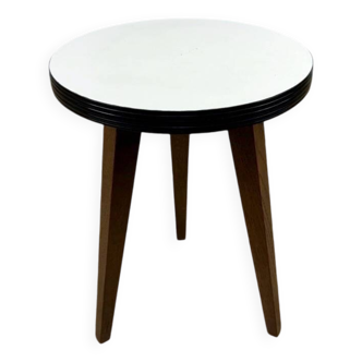 Tripod pedestal table with white top and spindle legs, 50s