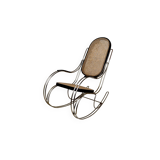 Modernist Rocking Chair in Blackened Wood, Canework and Chrome Frame, 1960-70