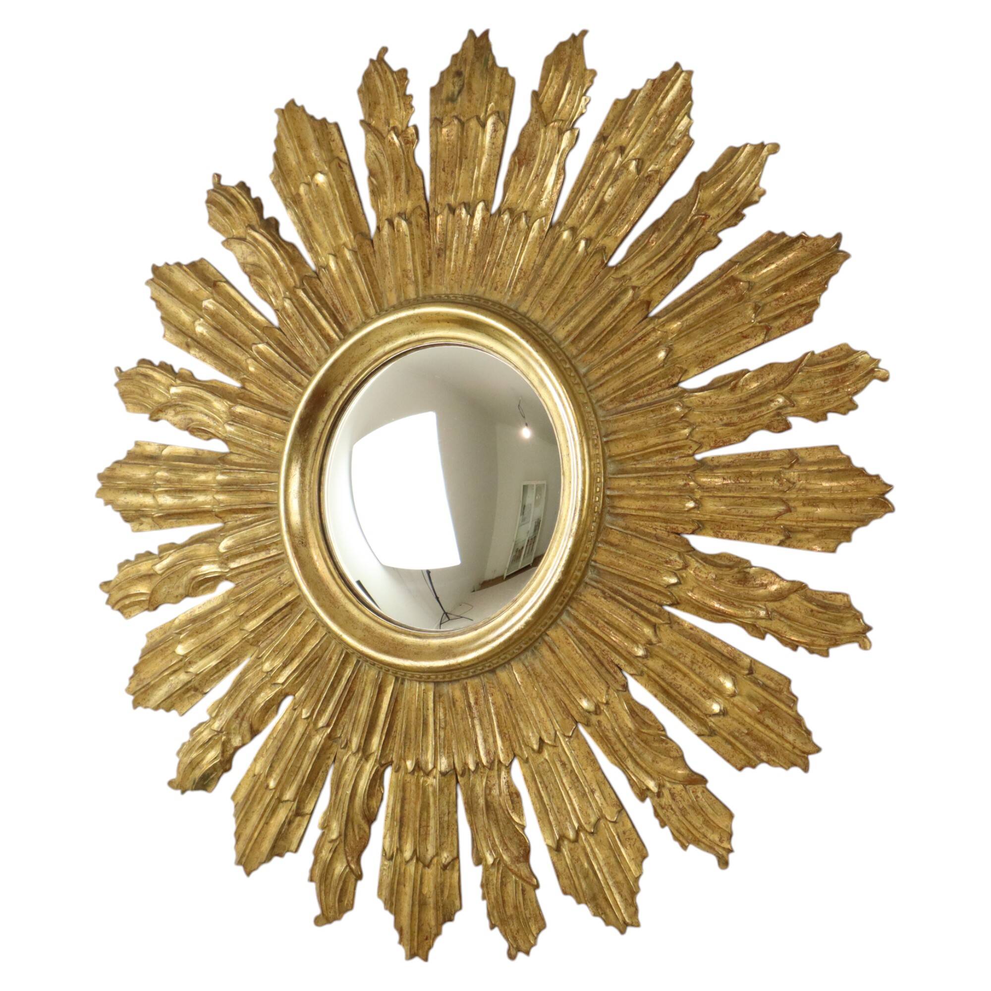 Large Wooden Sun Mirror Sunburst Butler XL Mirror Gold 70cm