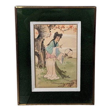 Chinese print "young beauties with a fan" twentieth century