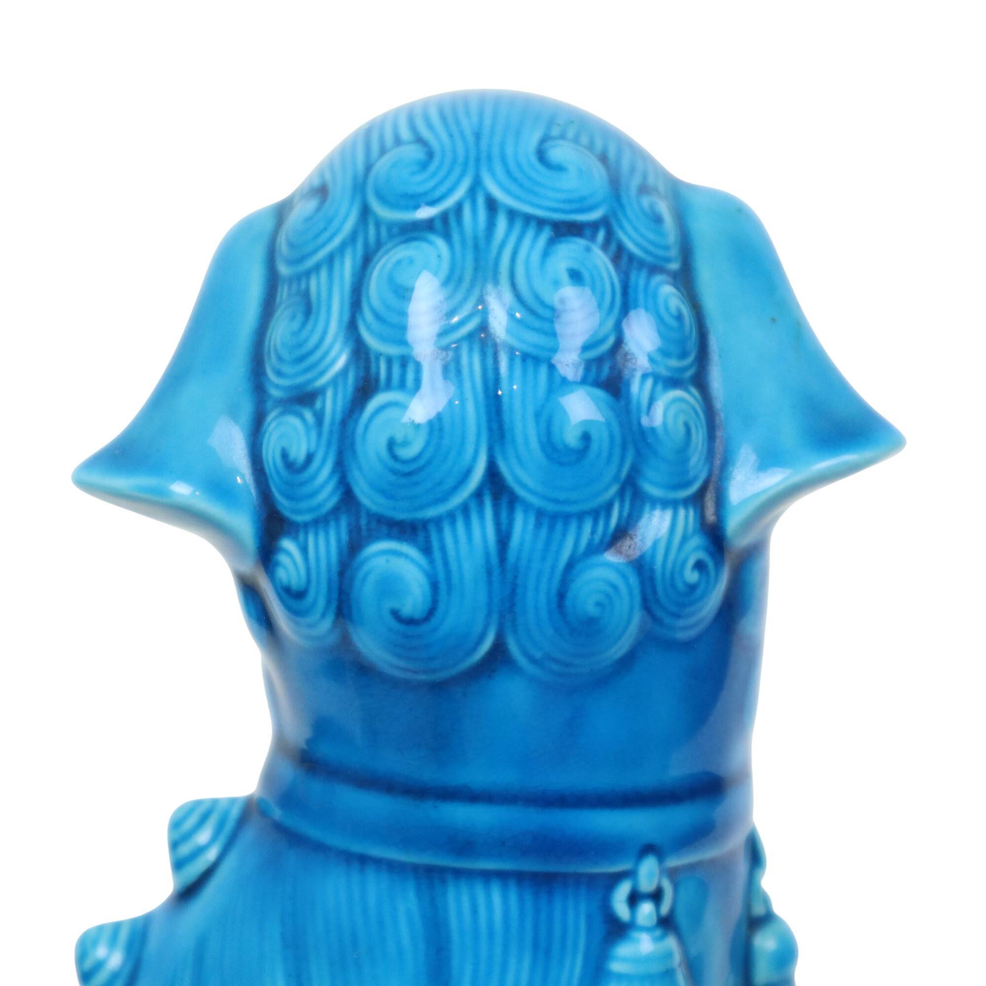 Large Foo Dog Temple Lion Blue Glazed Ceramic 32cm