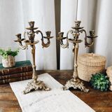 Duo of antique bronze chandeliers