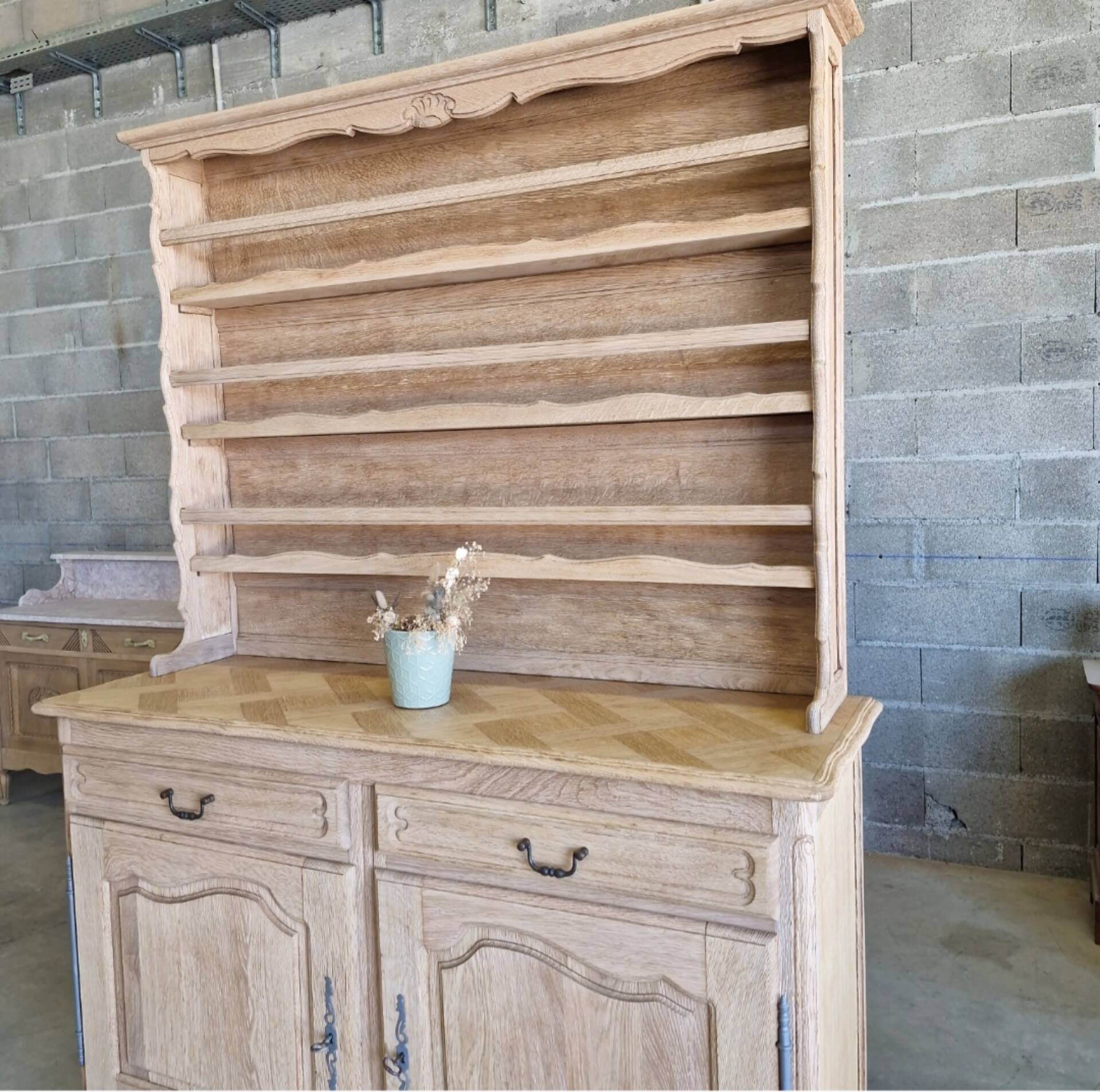 Oak sideboard fully sandblasted and varnished.