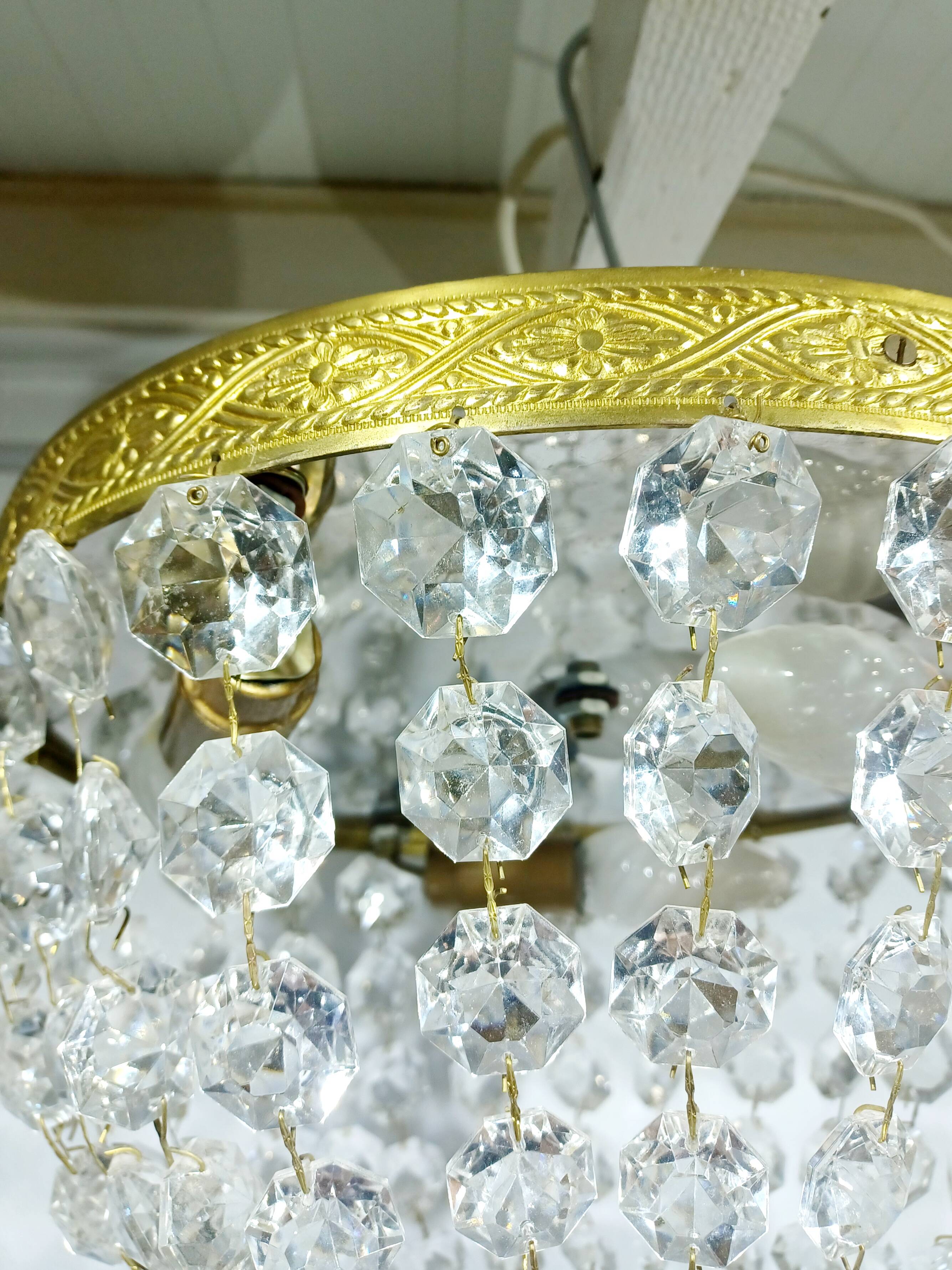 Plafonnier 3 lumières bronze et cristal