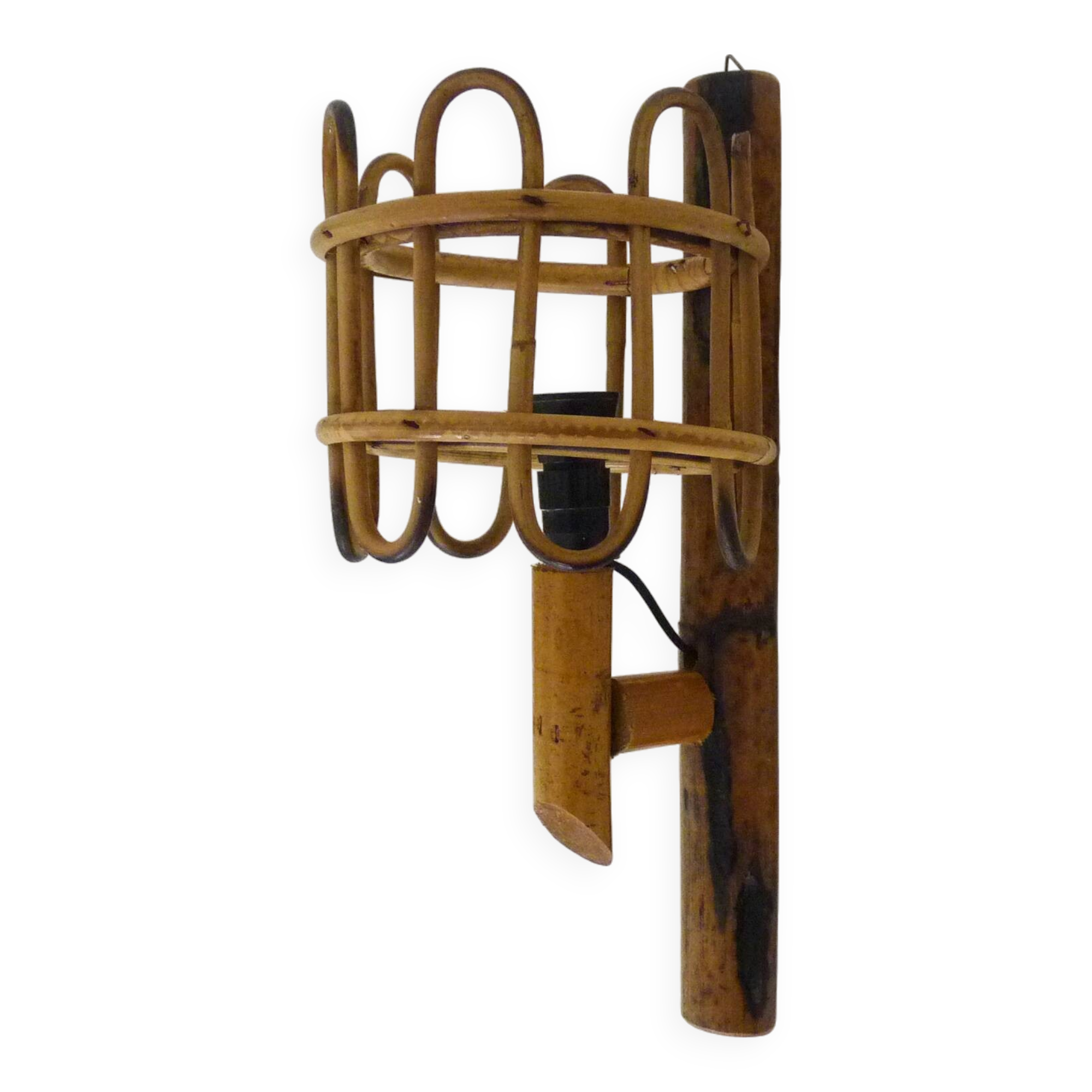 Rattan bamboo lantern wall light. 1950s-1960s