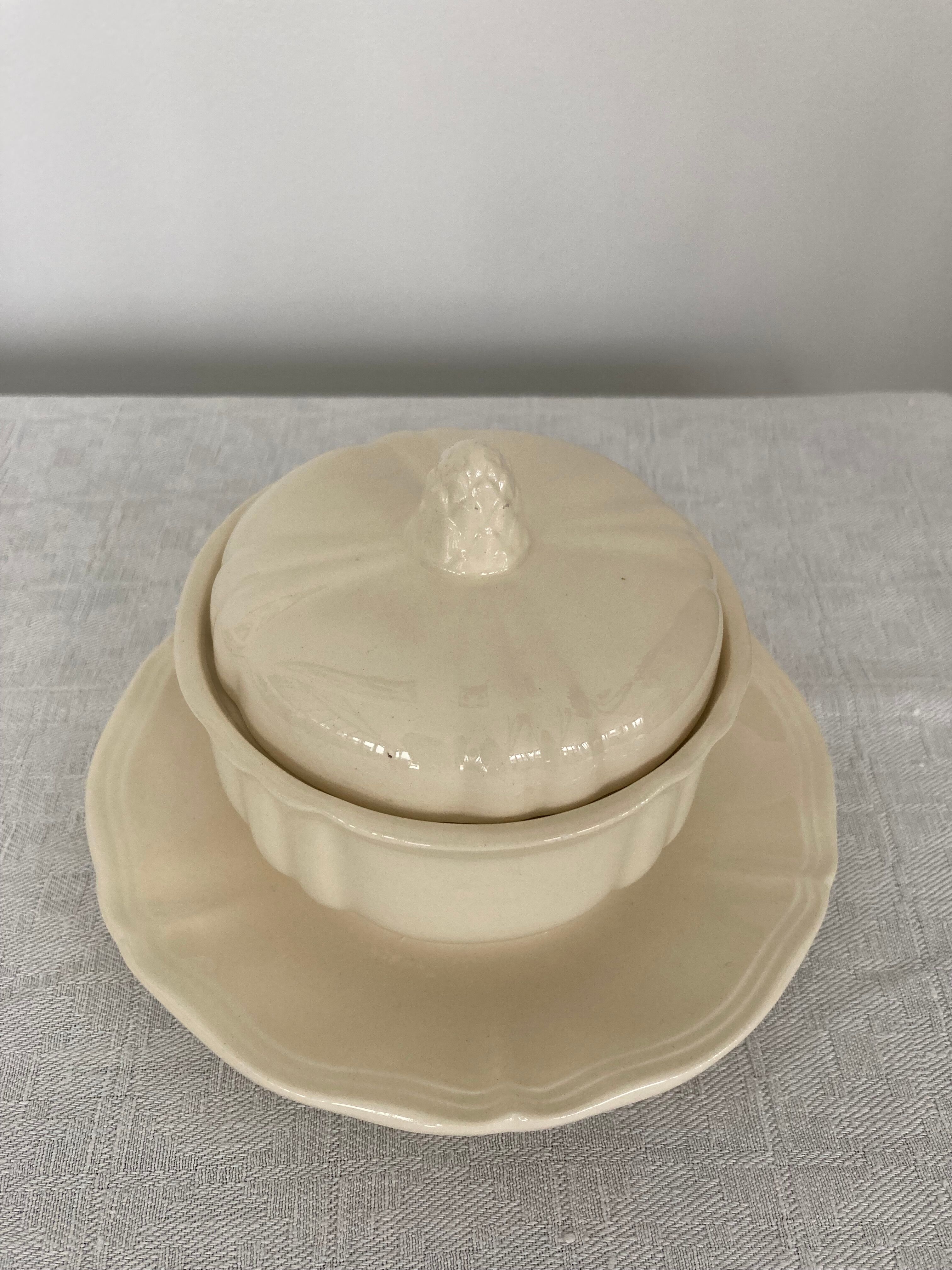 Sugar saucier sarreguemines ivory with gadroons