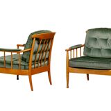Fauteuils Skrindan en hêtre et velours vert, par Kerstin Hörlin-Homquist, Suède