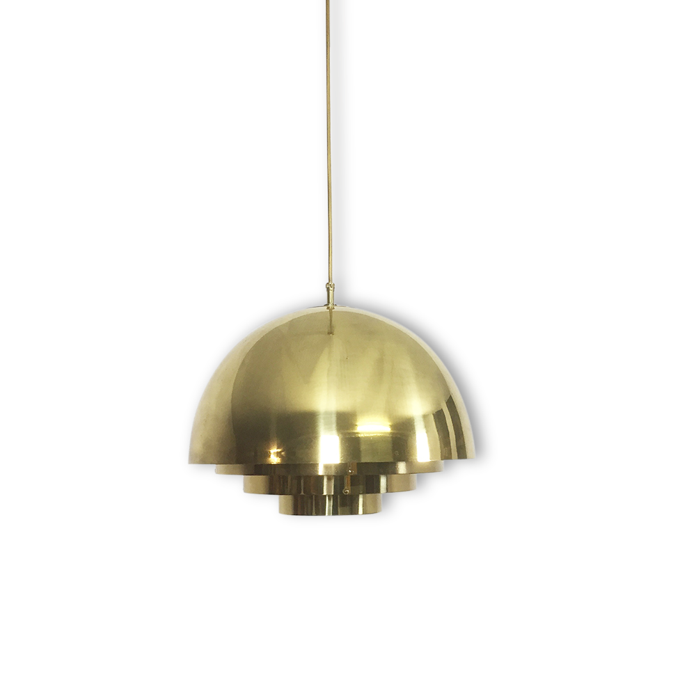 Modern 70s brass hanging light lampe suspendue laiton made by Vereinigte Werkstätten Collection München, Germany