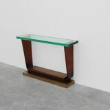 Console sculpturale Art Déco française avec plateau en verre, vers 1925