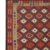 Burgundy Wool Kilim Rug, Large Afghan Tribal Flatweave 304x200cm