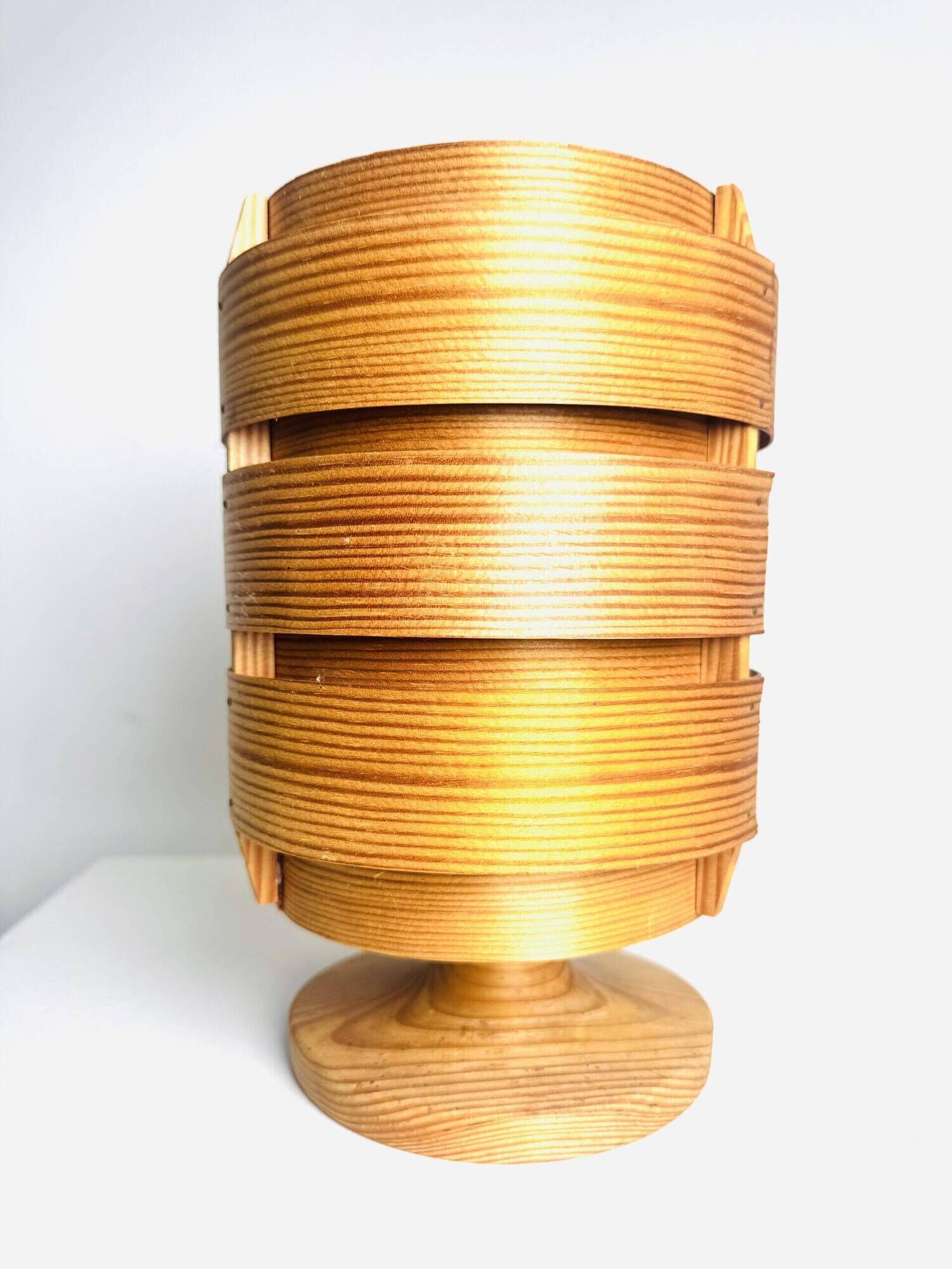 Cylindrical Pine Veneer Table Lamp By Hans-Agne Jakobsson For Ab Ellysett, Sweden 1960S