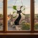 Vitrail chat – Style Tiffany fait main, panneau décoratif mural