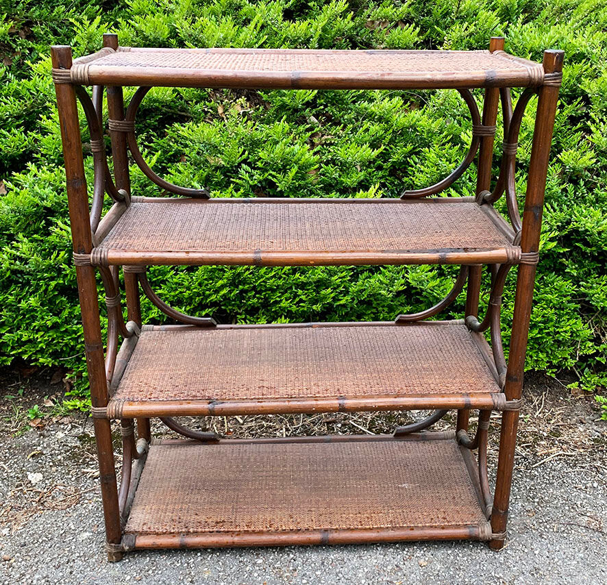 Old bookcase / bamboo shelf / dark rattan h 100 cm