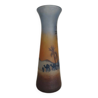 Large Muller vase "in the desert" rare piece signed 40 x 15 cm art deco - collectors