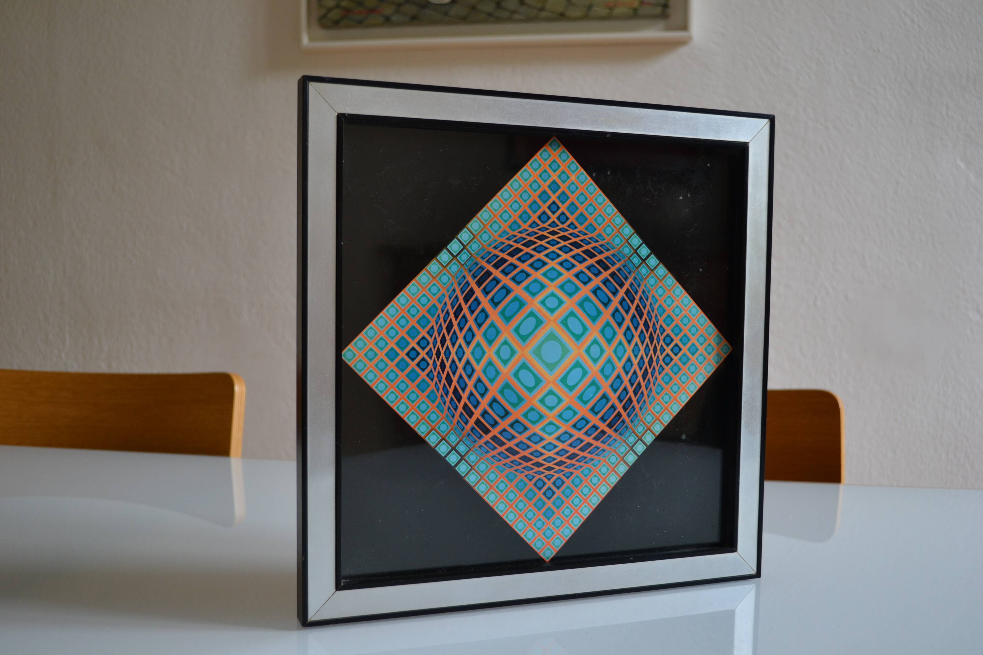 Victor vasarely impression offset annees 70 + cadre alu d'epoque