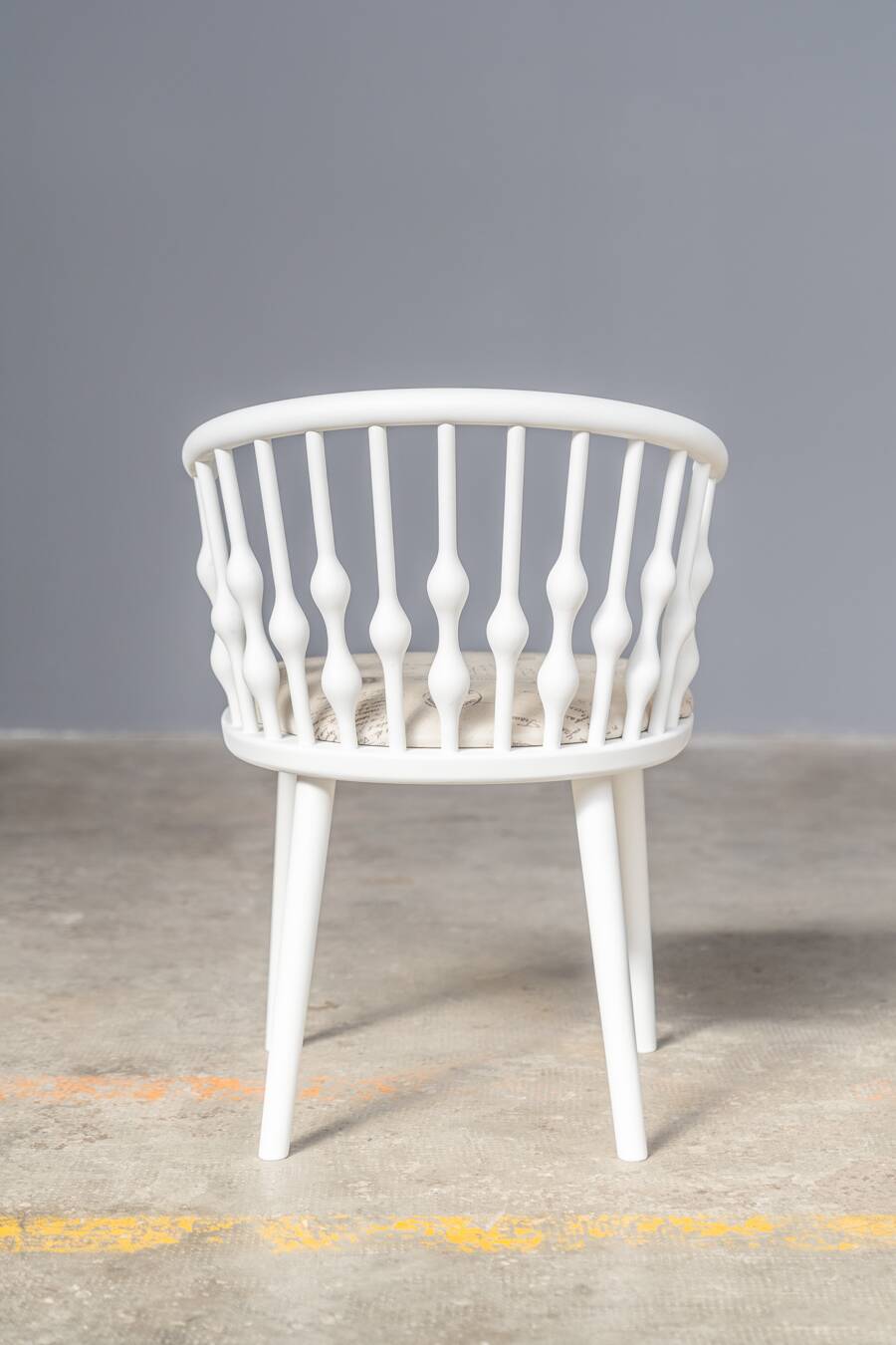 Matte white painted beech chair with upholstered seat in fabric 1970