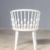 Matte white painted beech chair with upholstered seat in fabric 1970