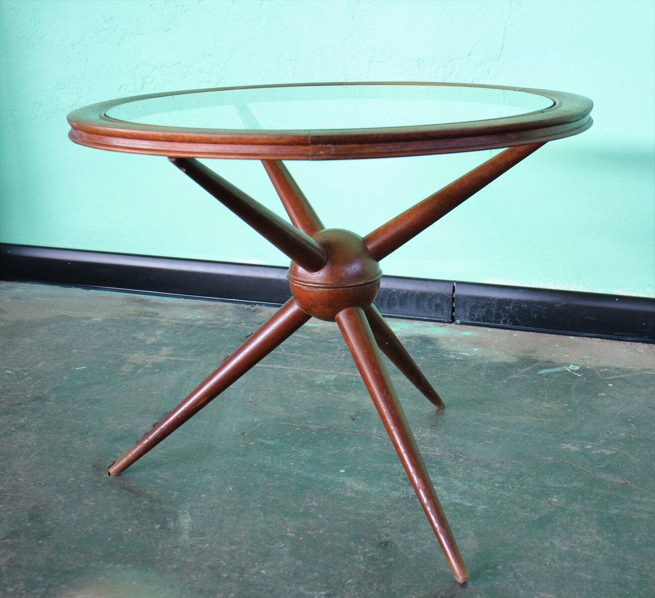 Set de Tables Basses Rondes Sputnik en Bois et Verre, Set de 2
