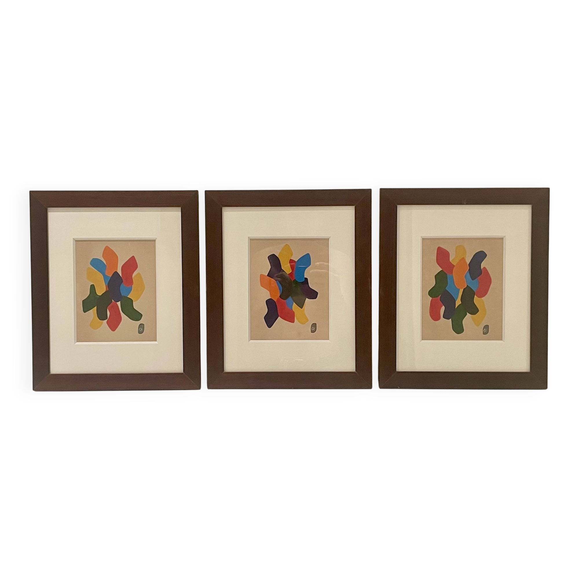 Triptyque peinture abstraite - Auguste Perrin - 1972