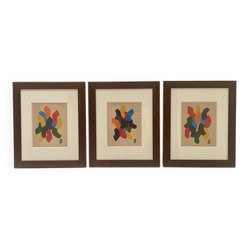 Triptych abstract painting - Auguste Perrin - 1972