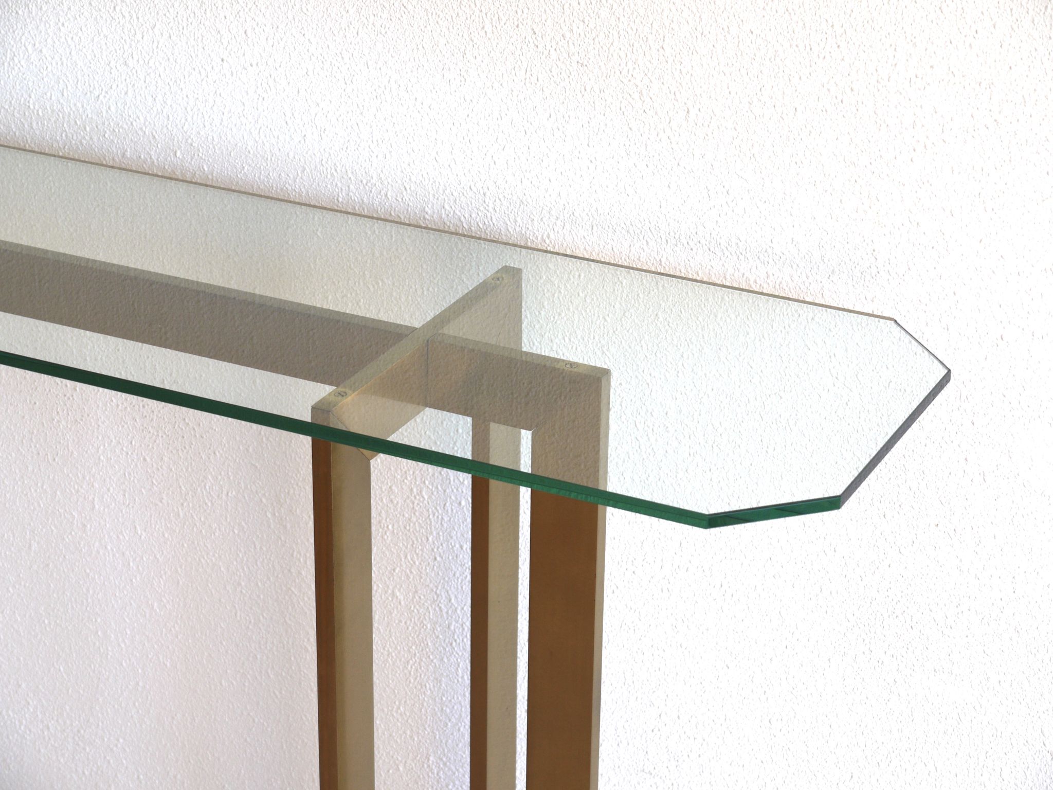 Modernist brass and glass console table & mirror. 1970s