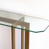 Modernist brass and glass console table & mirror. 1970s