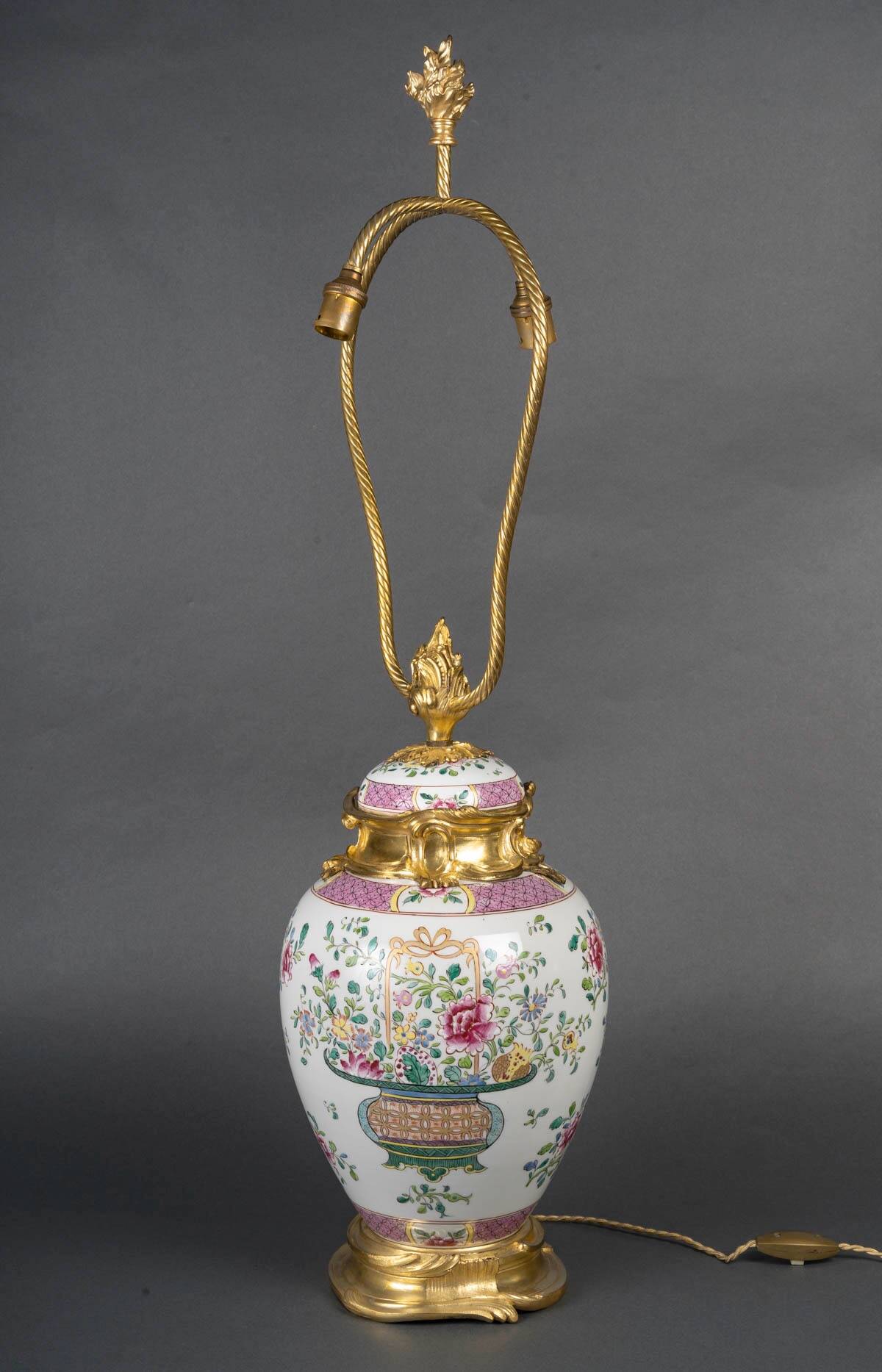 Porcelain Lamp by Samson, Famille Rose Style, 19th Century