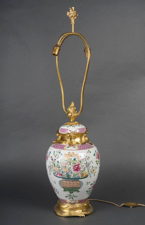 Lampe en Porcelaine de  Samson Style Famille Rose XIXème Siècle