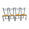 Lot de 4 chaises en fer forgé et paillage