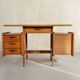 Bureau double à poignées gainées, France 1950
