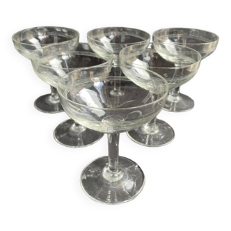 6 Coupes à champagne cristal gravé – Art déco