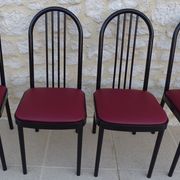 4 metal chairs with burgundy imitation leather seats from the Souvignet brand