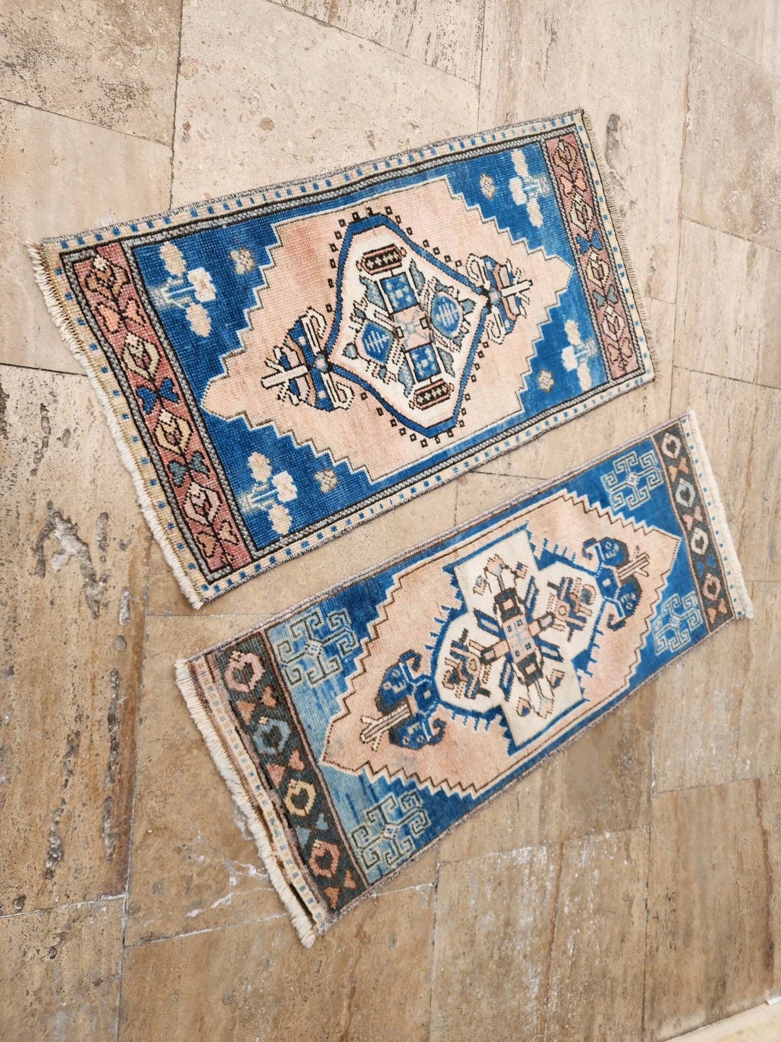 Set of 2 vintage handmade Turkish rugs 43x99 cm