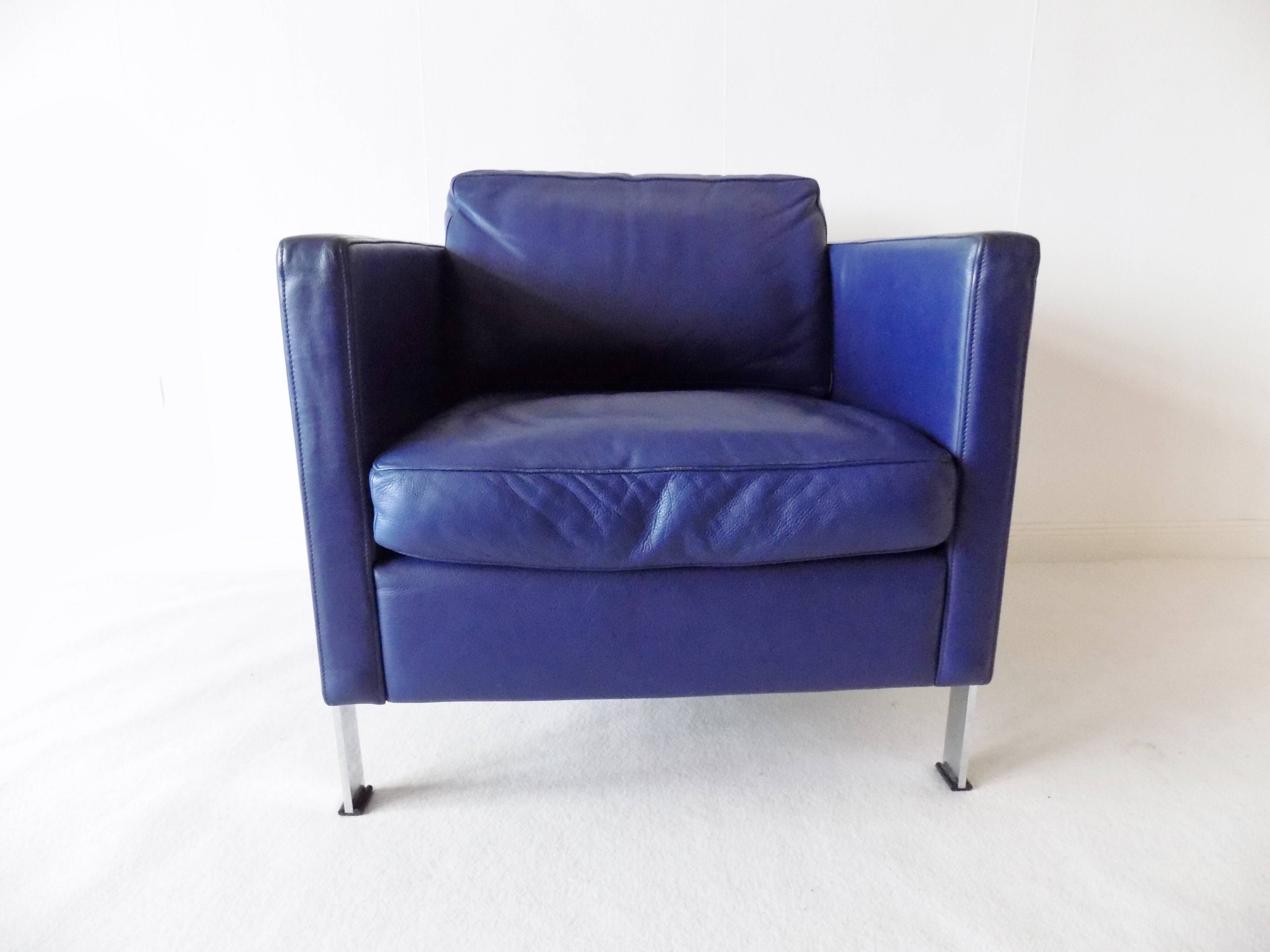 De Sede DS118 pair of blue leather club chairs