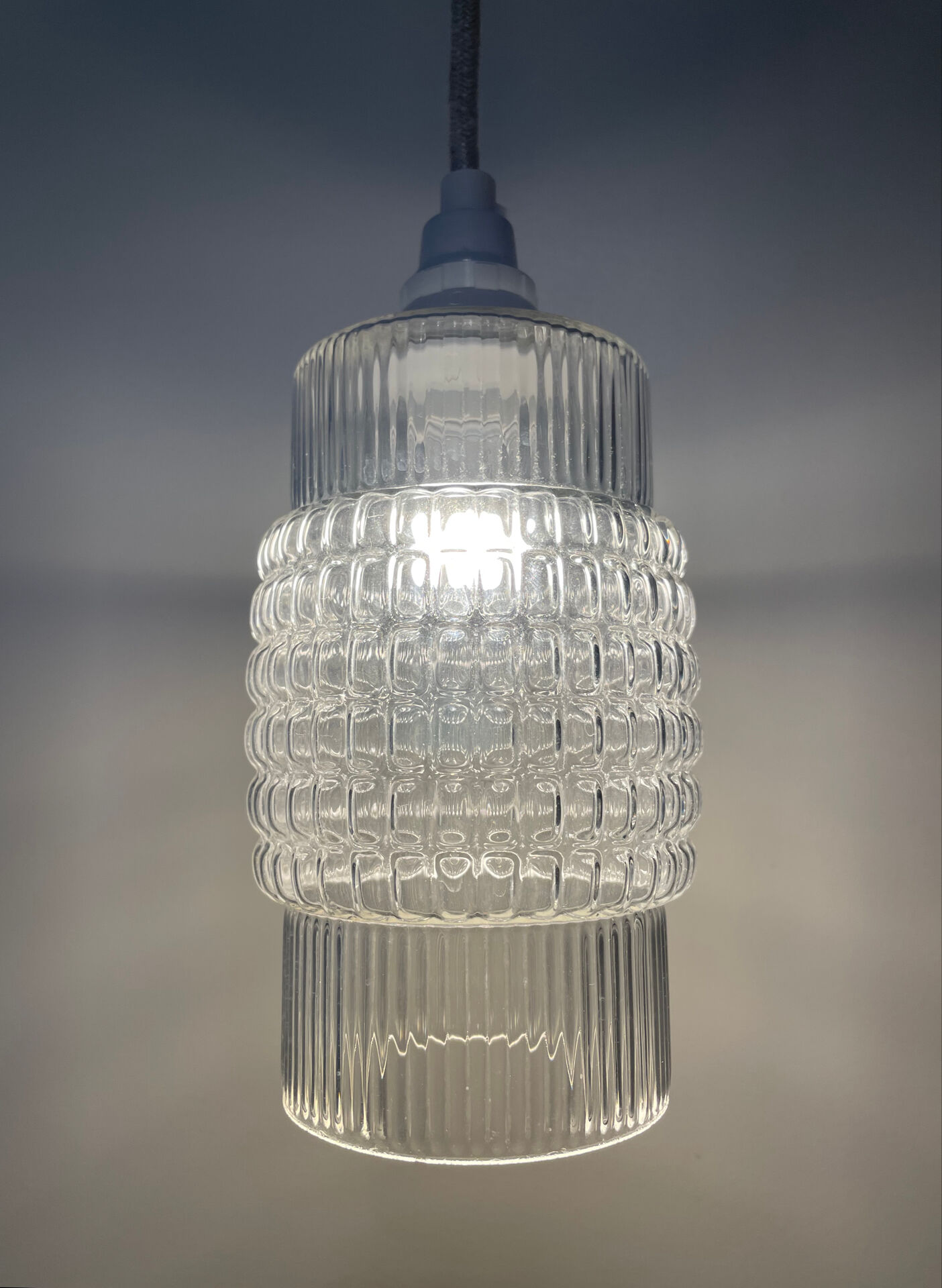 Set of 3 Refurbished Textured Glass Pendant Lights 1970s – Mid-Century