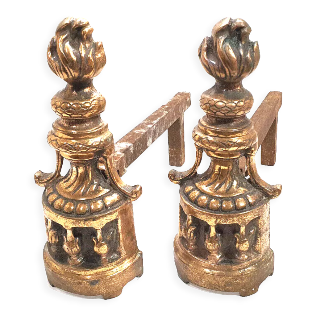 Paire De Chenets Anciens En Bronze Et Fonte – Déco Cheminée Authentique
