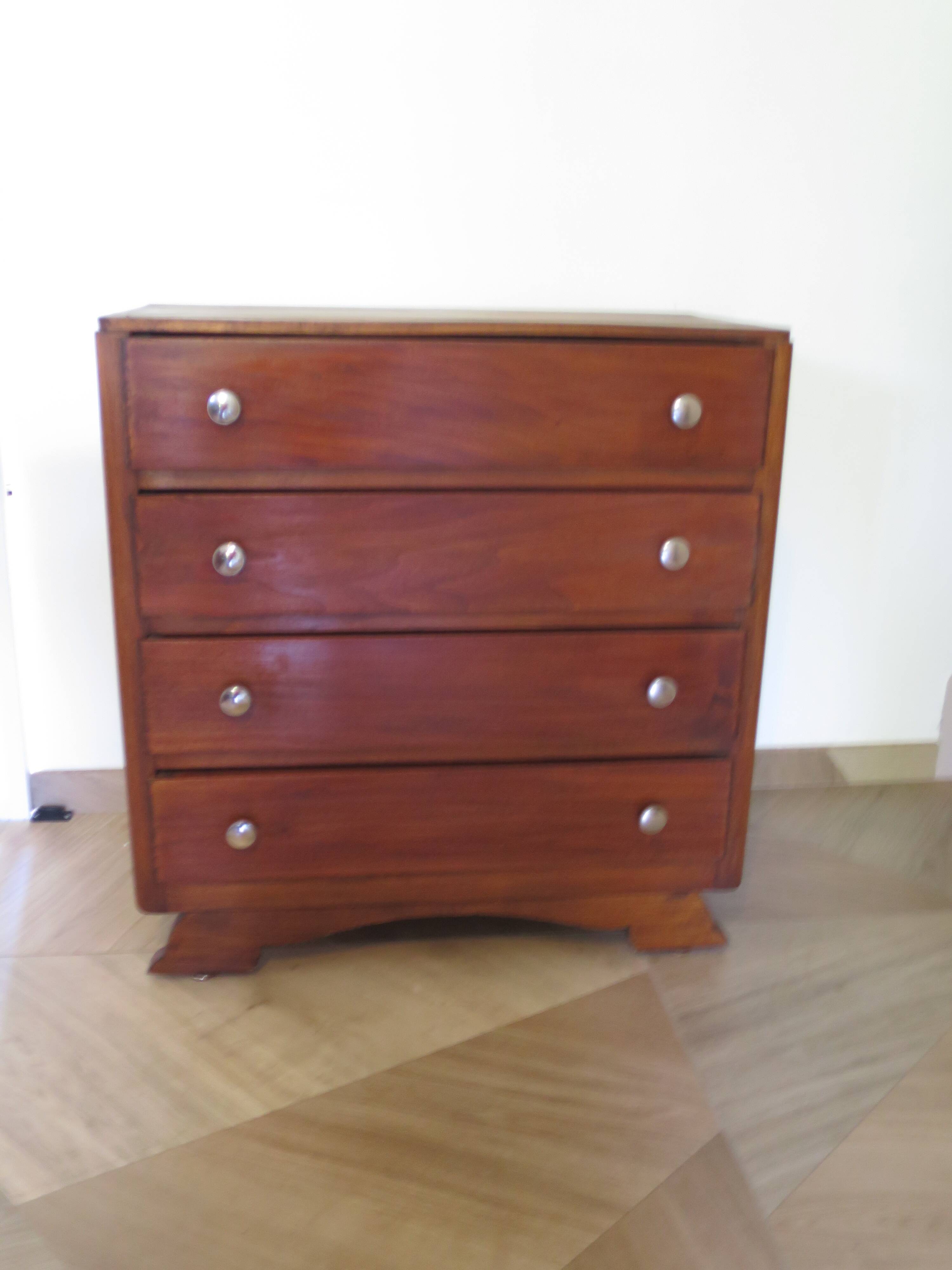 Rare - belle commode art déco 4 tiroirs - années 60 - Patine noyer - Pieds moustache