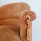 Golden yellow velvet toad armchair