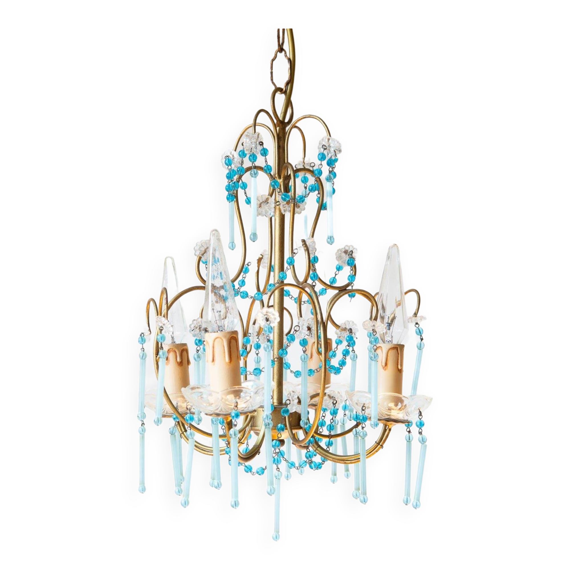 Lustre italien métal doré et bleu années 60