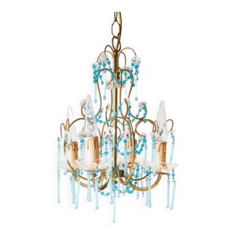Italian chandelier in gold and blue metal from the 60s