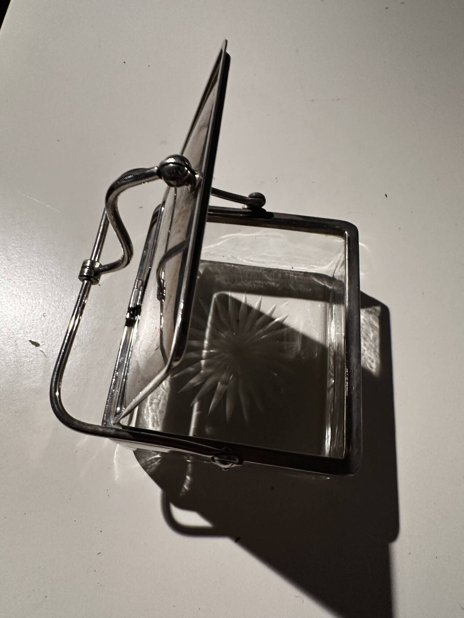Art Deco Period Butter Dish, Silver Metal and Crystal - With Balance Wheel