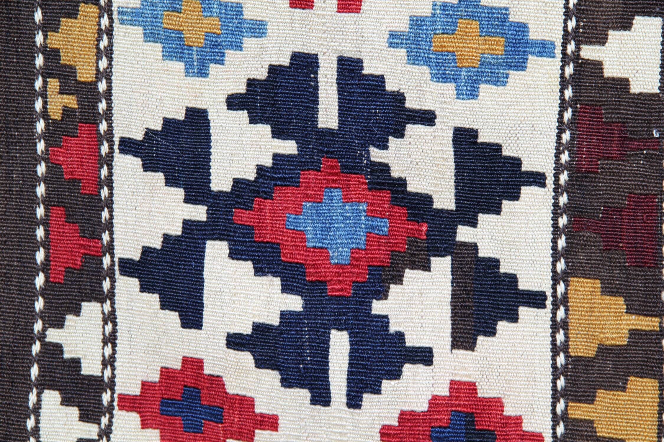 Shirvan Kilim Runner 1940s, Tribal Wool Striped Geometric Rug 340x160cm