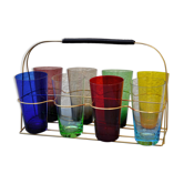 Vintage multicolored orange glasses set