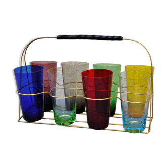 Vintage multicolored orange glasses set